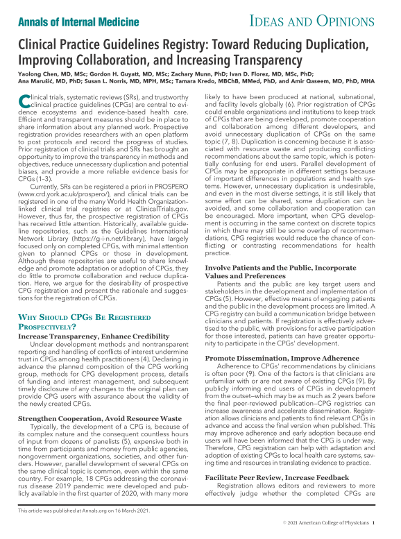 Registration process and operational mode of a CPG registry